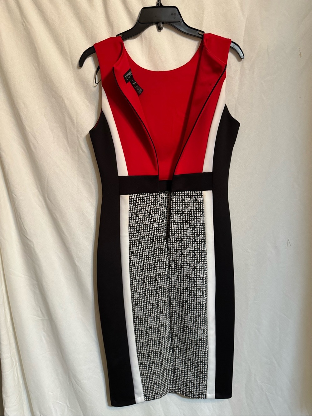 Enfocus Studio Red, Black & White Panel Sheath Dress